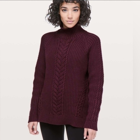 Lululemon Athletica Call The Cozy Chunky Fisherman Style Sweater Dark Purple sz8 - Picture 1 of 13